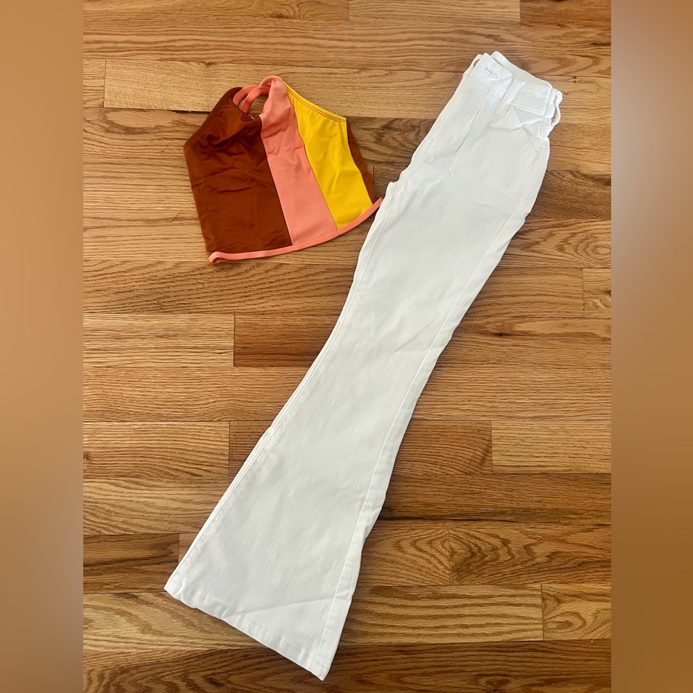 The Lineup Color Block Crop Top and White Flare Pants